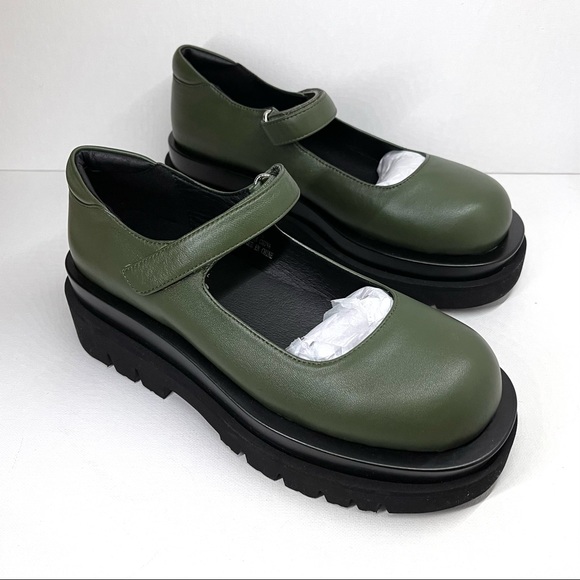 JEFFREY CAMPBELL FREE PEOPLE — PIPER PLATFORM MARY JANES, OLIVE, SIZE US 6.5 - Picture 14 of 17